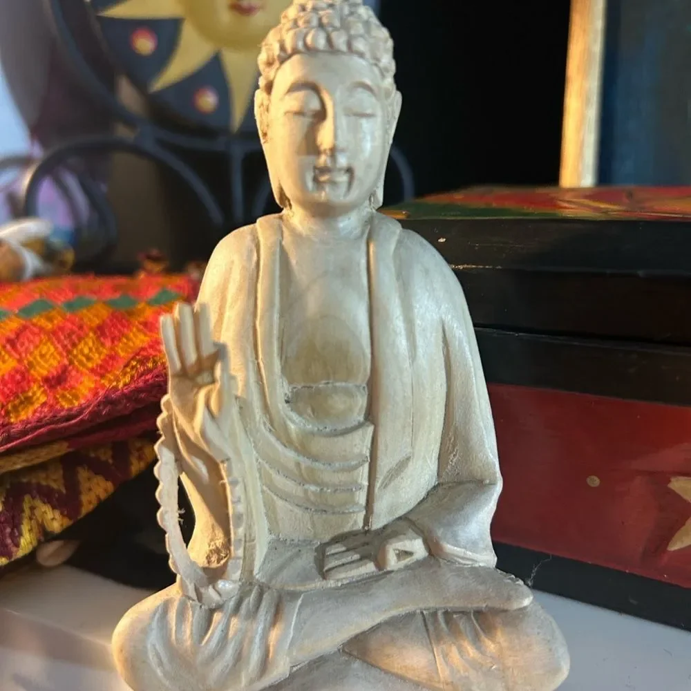 Serene Handcrafted Wooden Cream Buddha Sculpture Indonesia - Picture 11 of 11